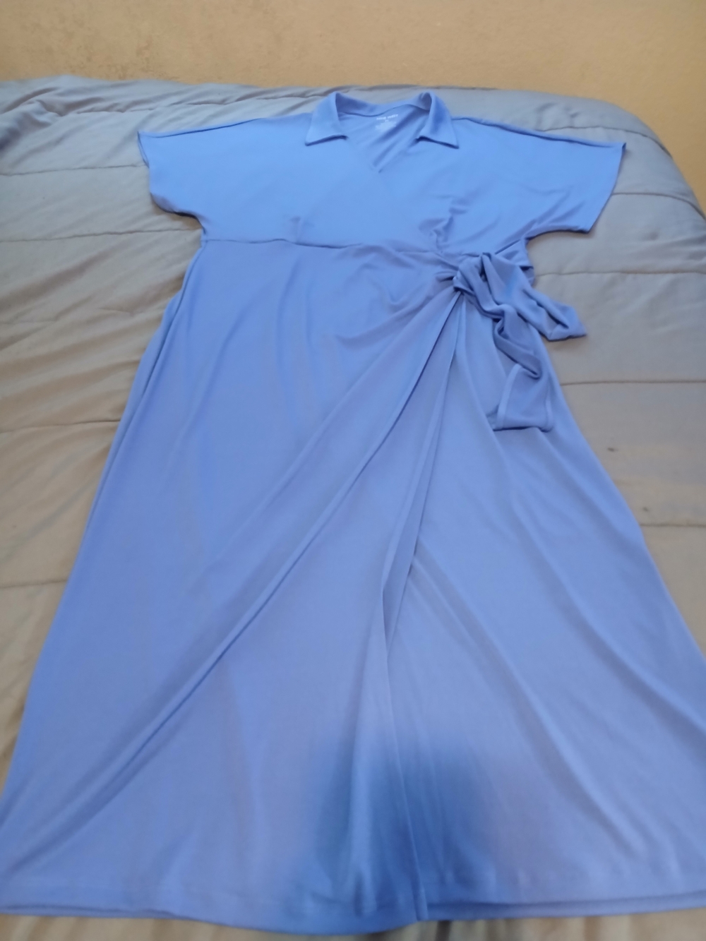 Nine West Women’s Blue Faux Wrap-Detail Midi Dress Short Sleeve Collared XL
